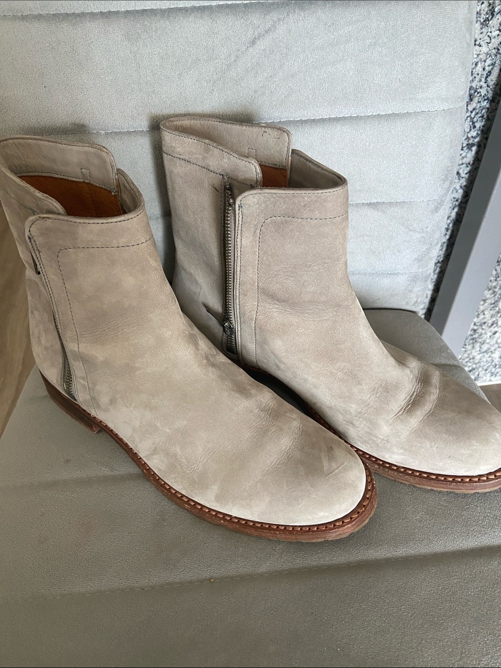 Frye Natalie Light Beige Suede Chukka Boots with 2 Side Zip